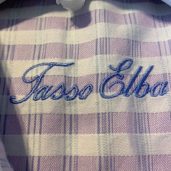 Tasso Elba size Large purple & white plaid shirt sleeve shirt - Picture 3 of 8